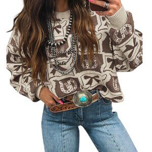 Bow & Horseshoe Western Knit Sweater: The Ultimate Casual & Cozy Look